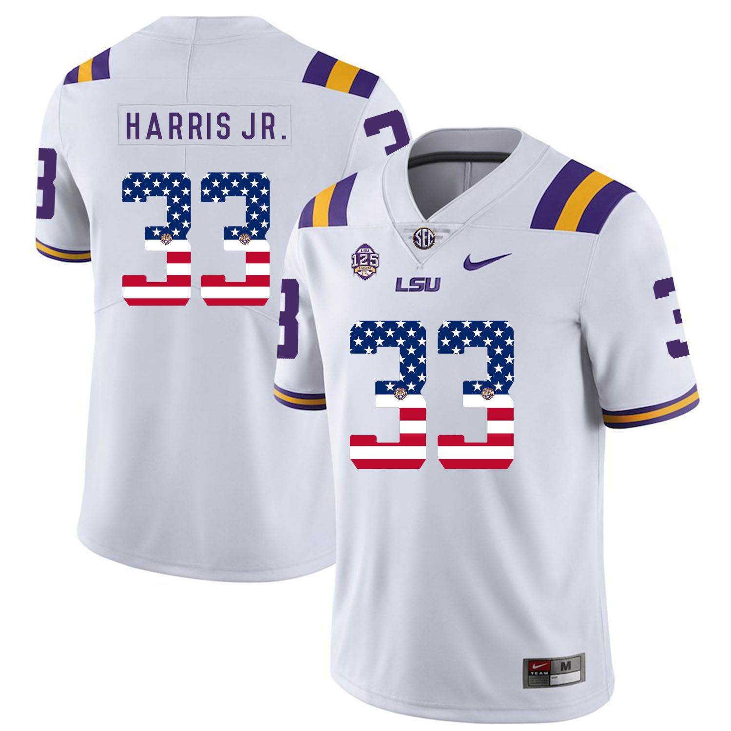 Men LSU Tigers #33 Harris jr White Flag Customized NCAA Jerseys
